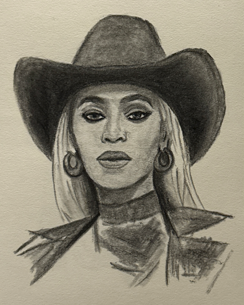 Cowgirl, Charcoal on Paper, 6x8in