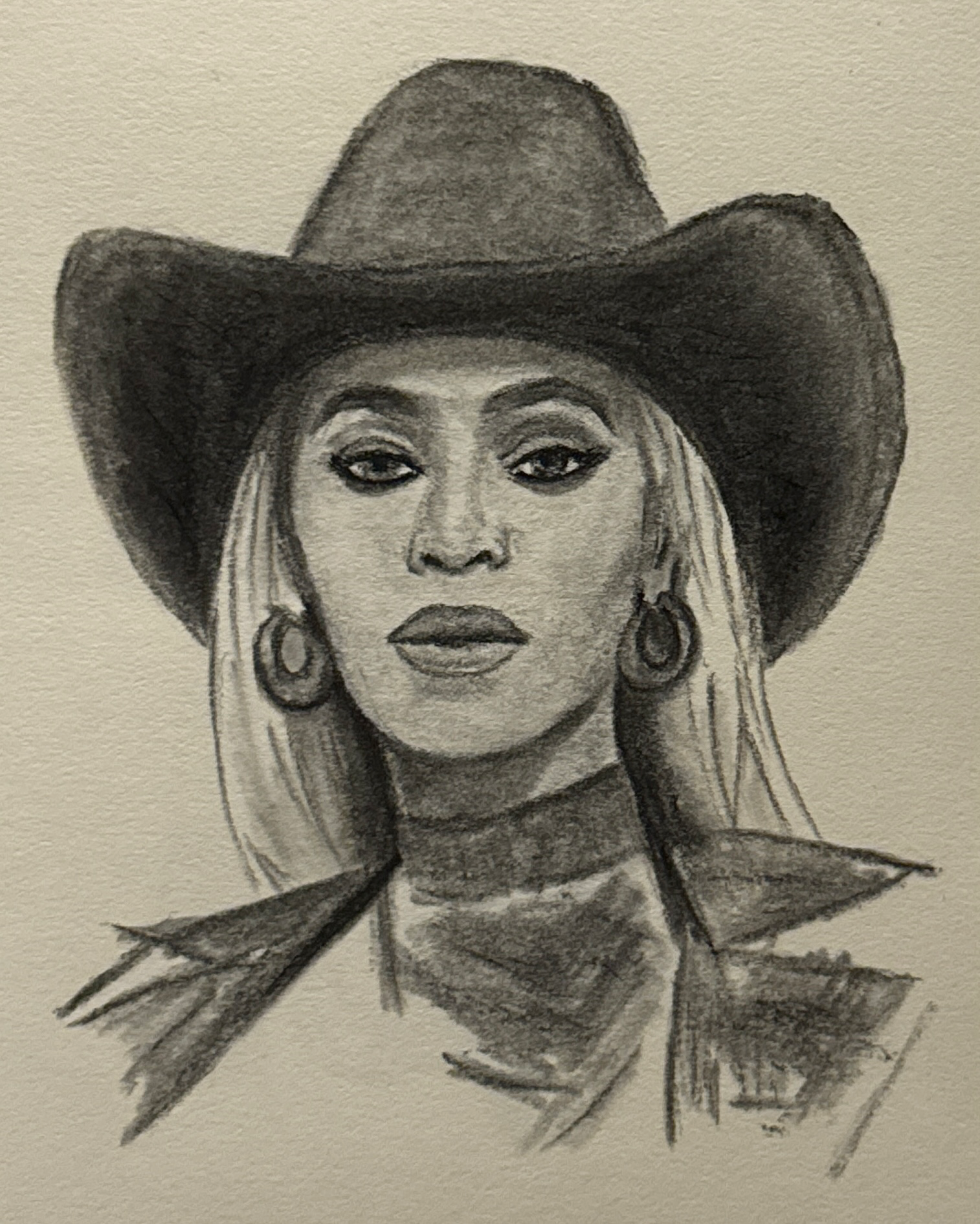 Cowgirl, Charcoal on Paper, 6x8in