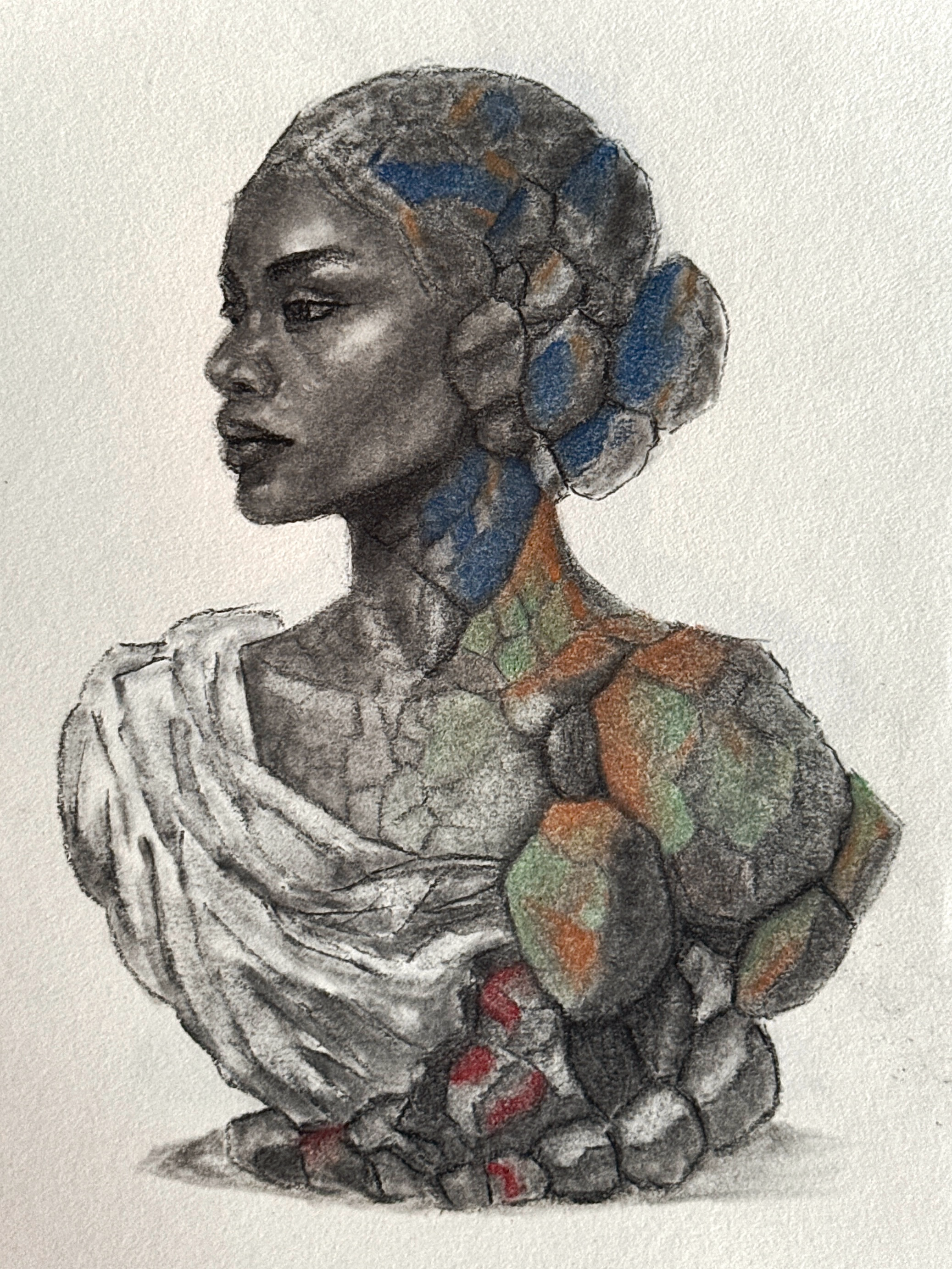 Queen Study, Charcoal on Paper, 6x8in